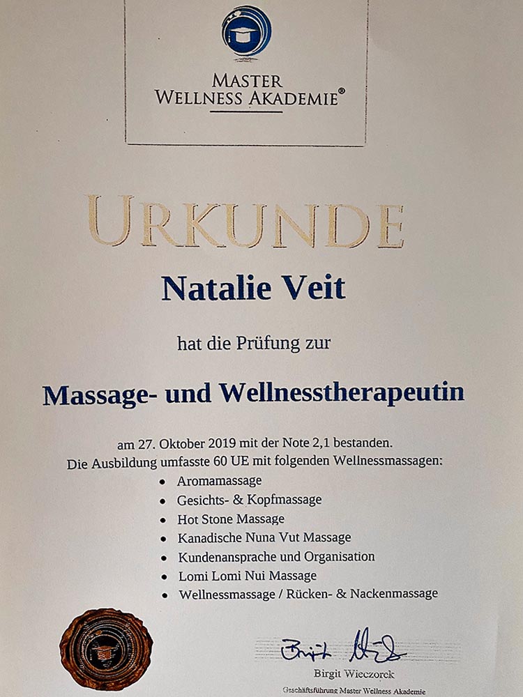 Tantra Massagen Hagen und Arnsberg NRW - Urkunde